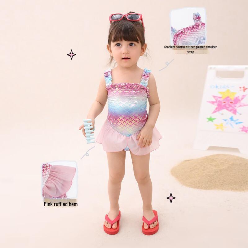 LUSON Baby Girl Summer One-Piece Strap Swimsuit 120