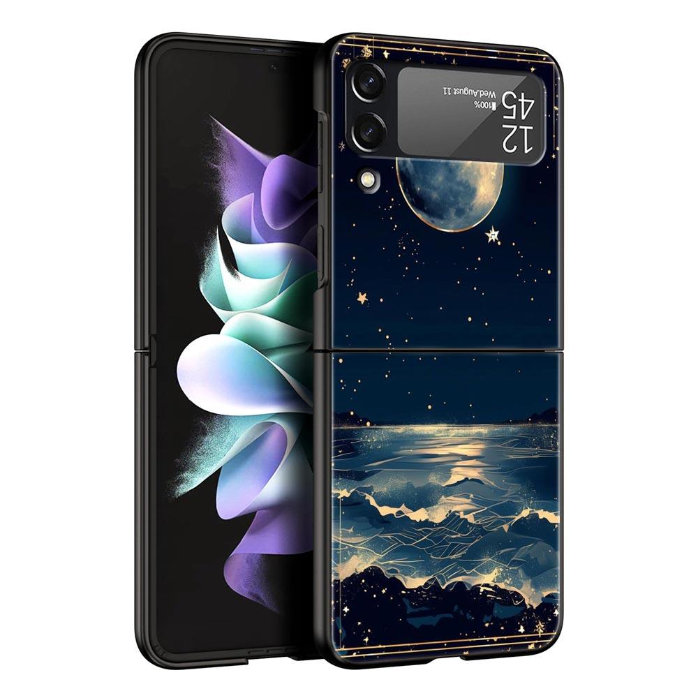 Fashion Starry Sky Stars Hard PC Phone Case For Samsung Galaxy Z Flip 7 6 5 4 Black Cover For Galaxy Z Flip 3 Foldable Funda Bag