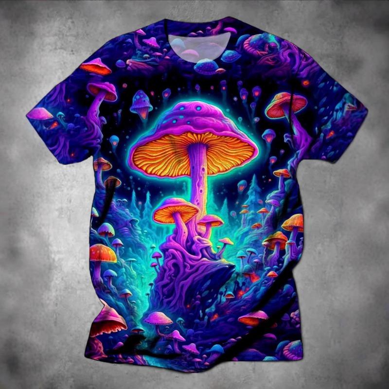 Colorful Mushroom Pattern T-Shirts 3D Print Men's O-Neck Short Sleeve T Shirt Harajuku Oversized Casual Tees Kids Tops Clothing