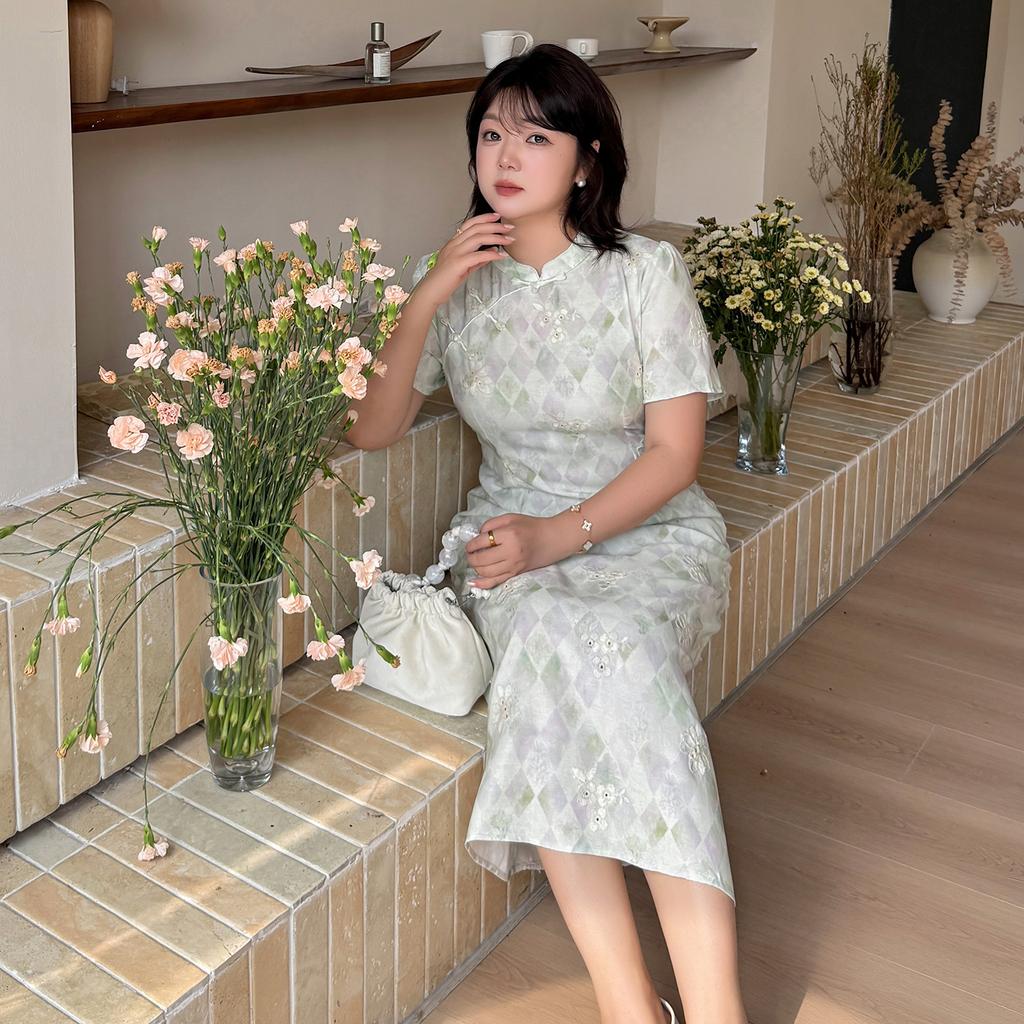 Large size women's clothing new Chinese style improved cheongsam dress 2026 summer small fresh skirt 244840