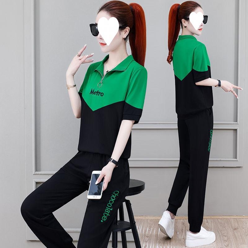 Sportswear Casual Suit Women's Summer Running Wear Fashionable Loose Slim Large Size Stand Collar Two-piece Set