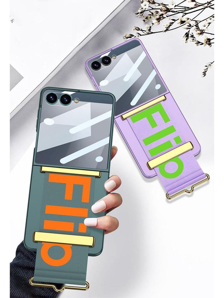 Ultradünne, modische Armbandhülle für Samsung Z Flip7 – Unifarben mit Anti-Peep-Schutzfolie