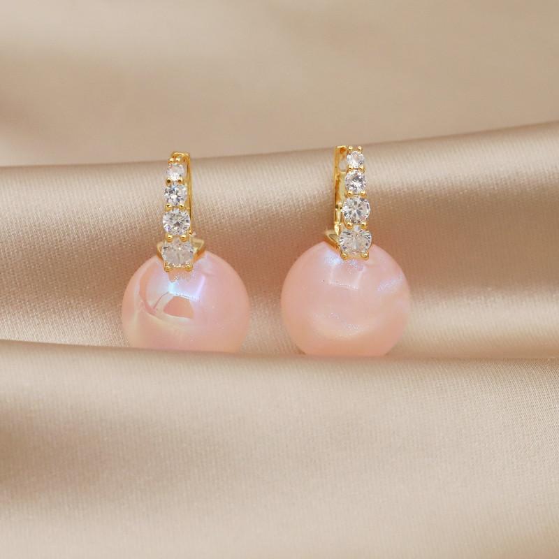 Exquisite Micro Inlaid Zircon Silver Needle Temperament High-end Feeling Pearl Ear Buckle Earrings for Women