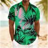 Men's Palm Leaf Print Short Sleeve Shirt, Spring Summer Artistic Hawaiian Vacation Blouse, Loose Casual Top