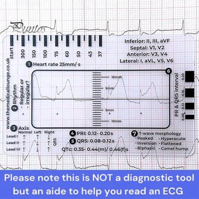 1ks/1 sada EKG 7stupňové pravítko Plastové elektrokardiografické měřítko Měřicí nástroj Transparentní EKG Interpretace Referenční příručka Karta Měřící pravítko