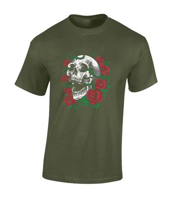 TESCHIO e ROSE MAGLIETTA DA UOMO COOL RETRÒ TATTOO MODA VINTAGE SCHELETRO NUOVO TOP