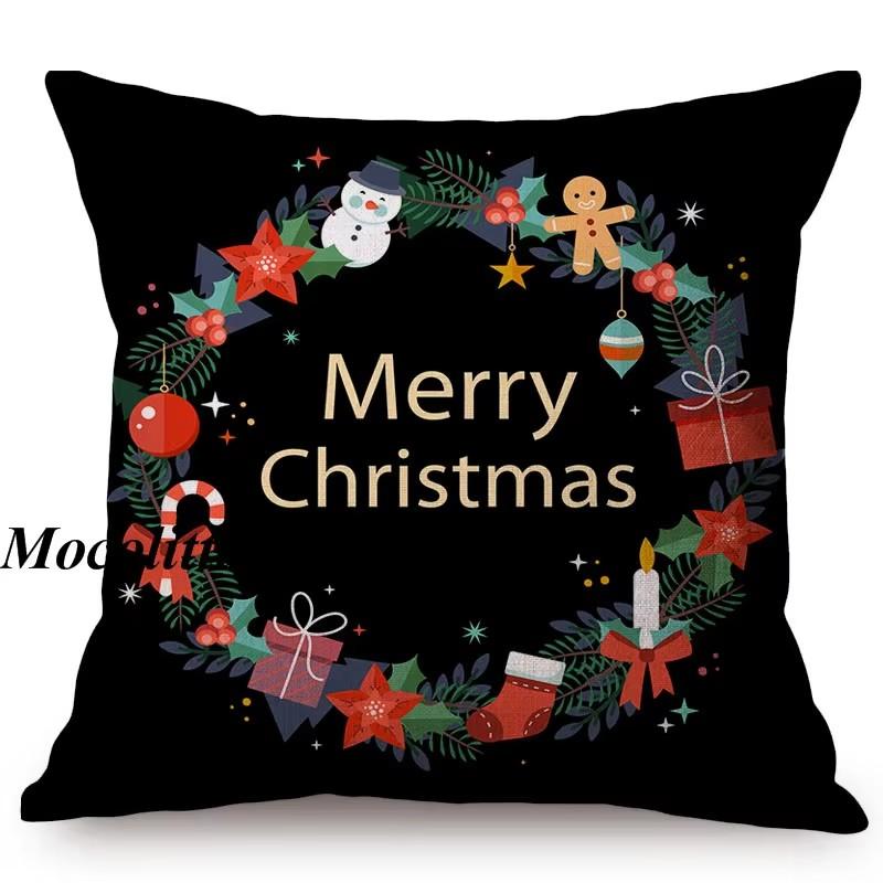 Happy Christmas Decoration Cushion Cover Cotton Linen Geometric Sofa Decorative Christmas Throw Pillow Case Cojines