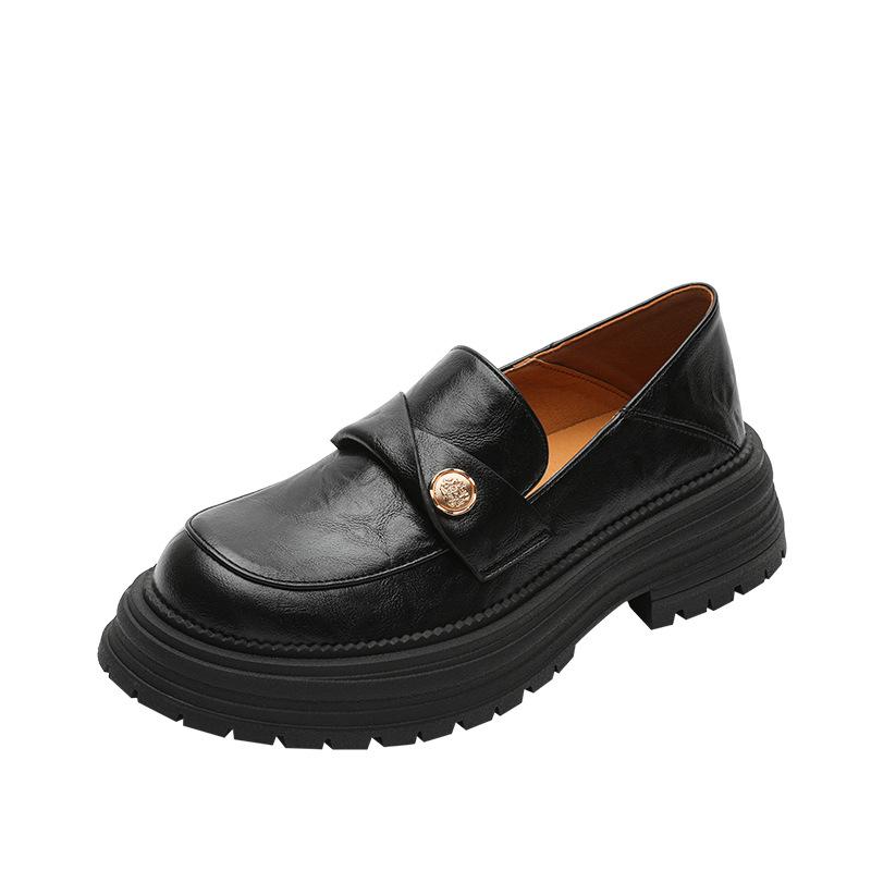 Camellia Small Gold Coin Loafers Women's 2025 Spring New High-end British Style Thick Heel Small Leather Shoes One Pedal