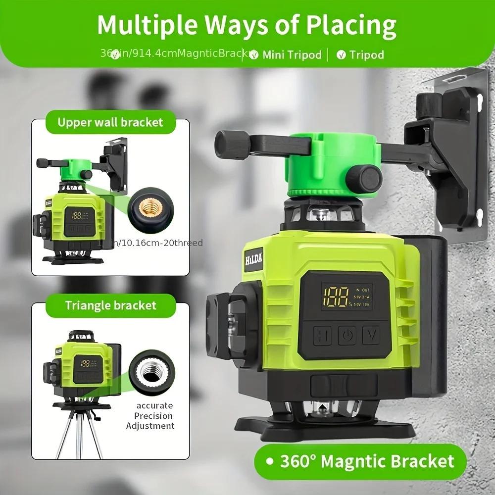 New High-Precision 16-Line Green Laser Level: Wall/Floor-Mountable with Infrared Water Level Function.