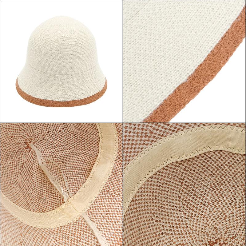 2025 new contrasting chenille bucket hat autumn and winter color matching knitted basin hat men and women lamb plush bucket hat