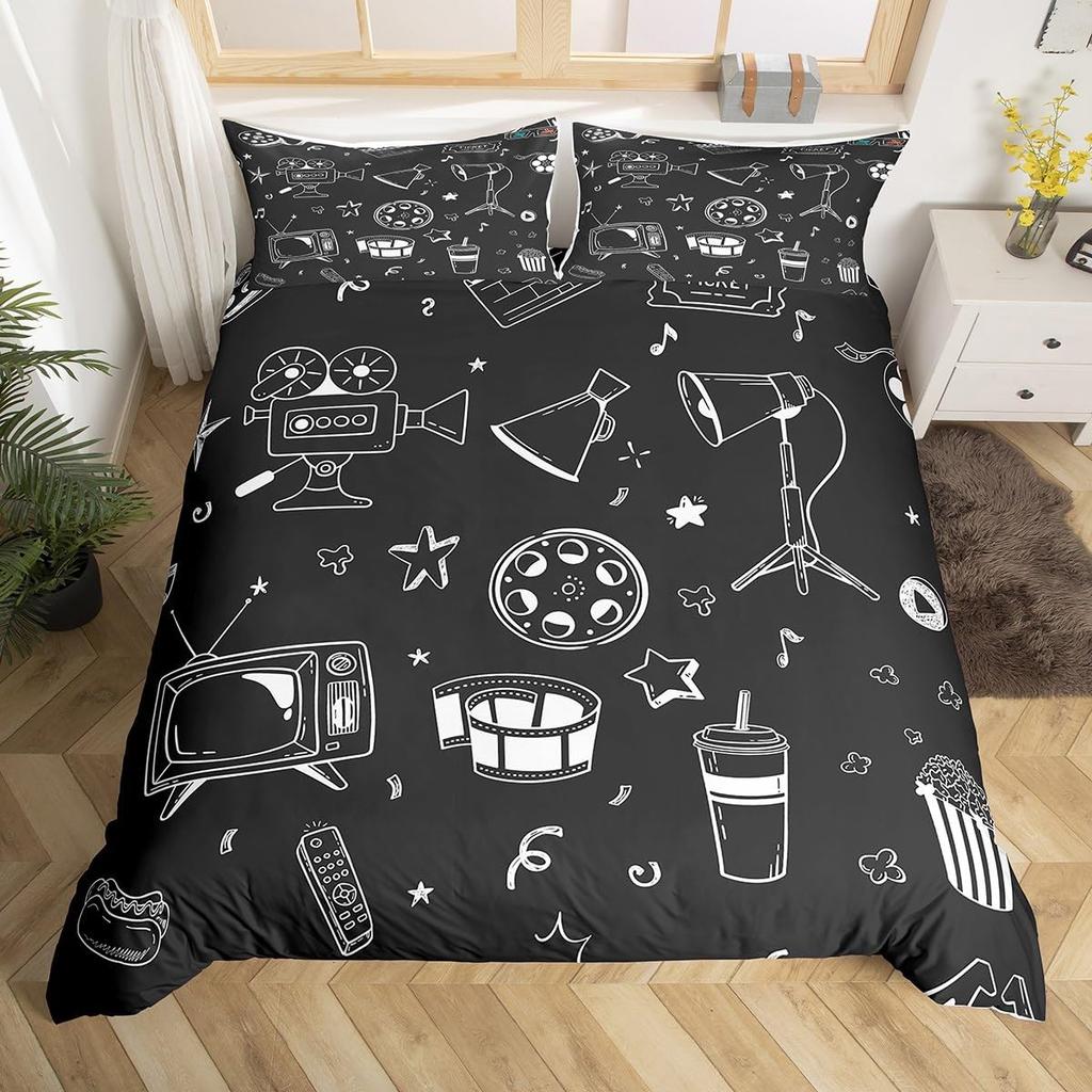 Film Theme Bedding Set Cinema Movie Theater Comforter Cover Twin Queen King Cartoon Duvet Cover Cinema Poster Design Quilt Cover