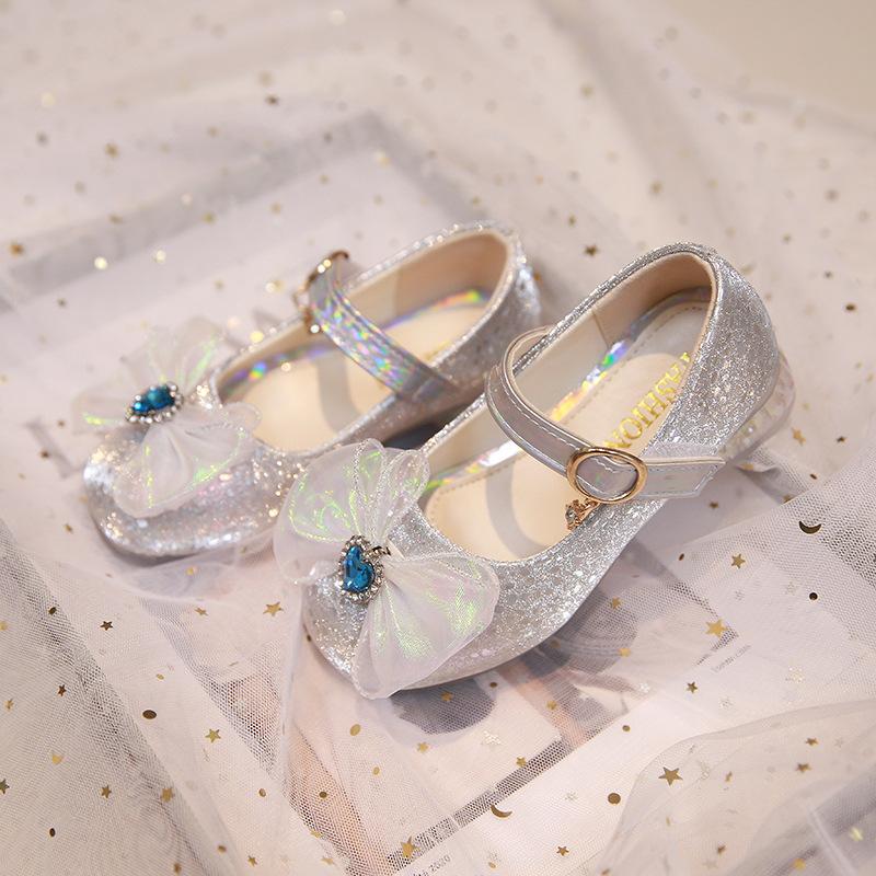 Chaussures de princesse pour filles, petites chaussures en cuir avec nœud en strass, roses, mignonnes, à fond souple, simples, sophistiquées, généreuses et élégantes pour filles