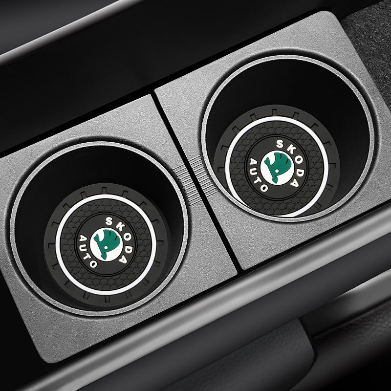 2pcs Car Coasters Water Cup Holder Pads Cup Slot Non-Slip Mat Interior Accessories For Skoda Octavia 1 2 3 A4 A5 A7 A8 MK1 MK2  YI2