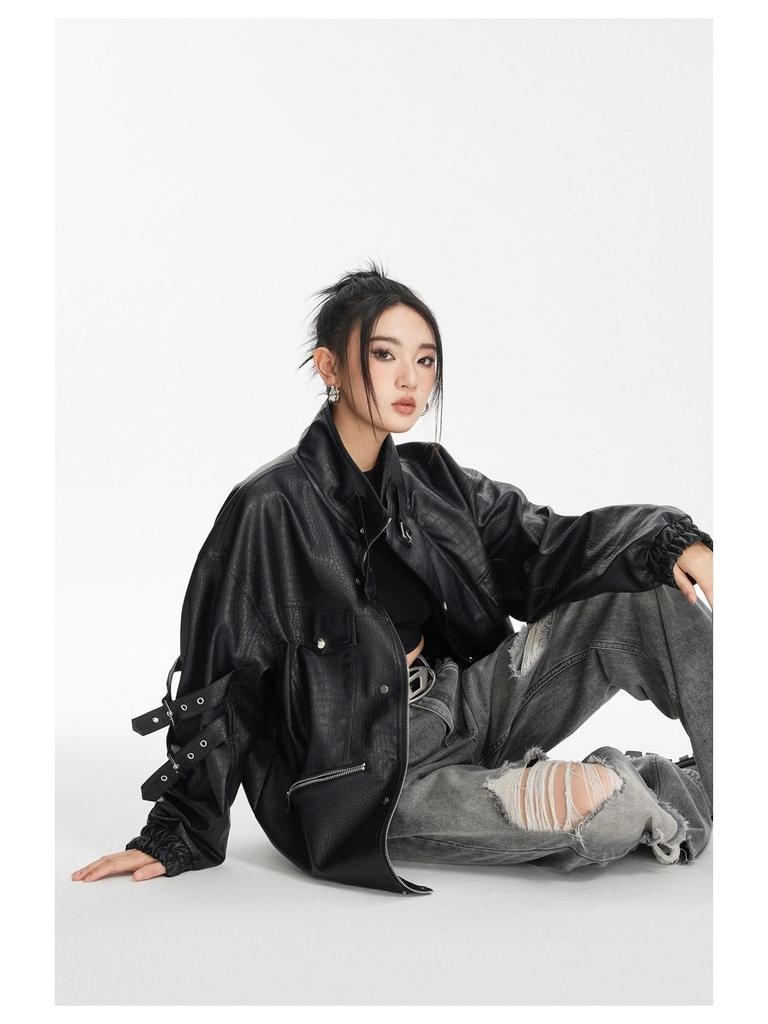 ANSWER ME Unisex Retro PU-Leder Motorradjacke - Trendy, Locker, Lässiger Mantel W251