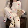 Women Winter Coral Velvet Pajamas Lovely Strawberry Velvet Thickened Warm Flannel 2025 New Homewear Set