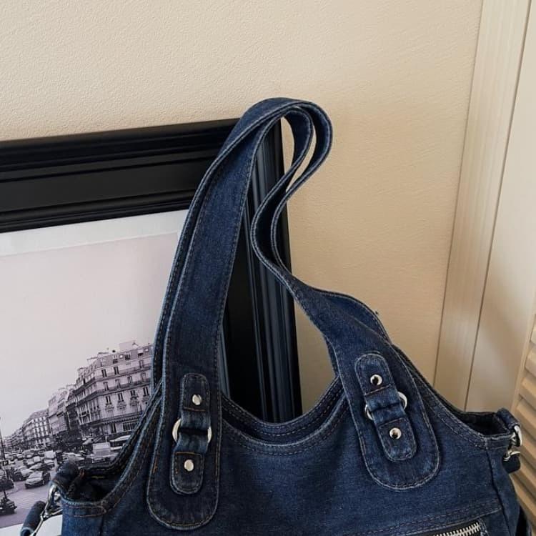 Bolsa tote de brim lavado de grande capacidade bolsa de ombro feminina