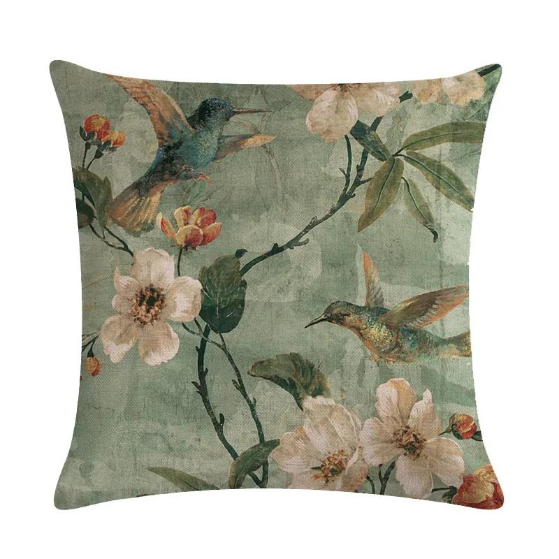 American Country Flower Bird Series Flax Embrace Pillowcase Home Sofa Adornment Cushion Cover 45*45cm