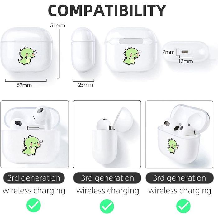 Hülle für AirPods 3. Generation - Kratzschutz - Dinosaurier-Muster - Transparentes PC - Kabelloses Aufladen