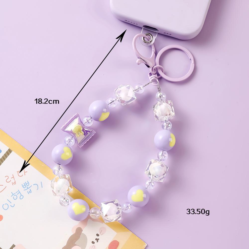 Fresh Candy Love Heart Phone Lanyard & Hand-Painted Case Decoration Beaded Keychain