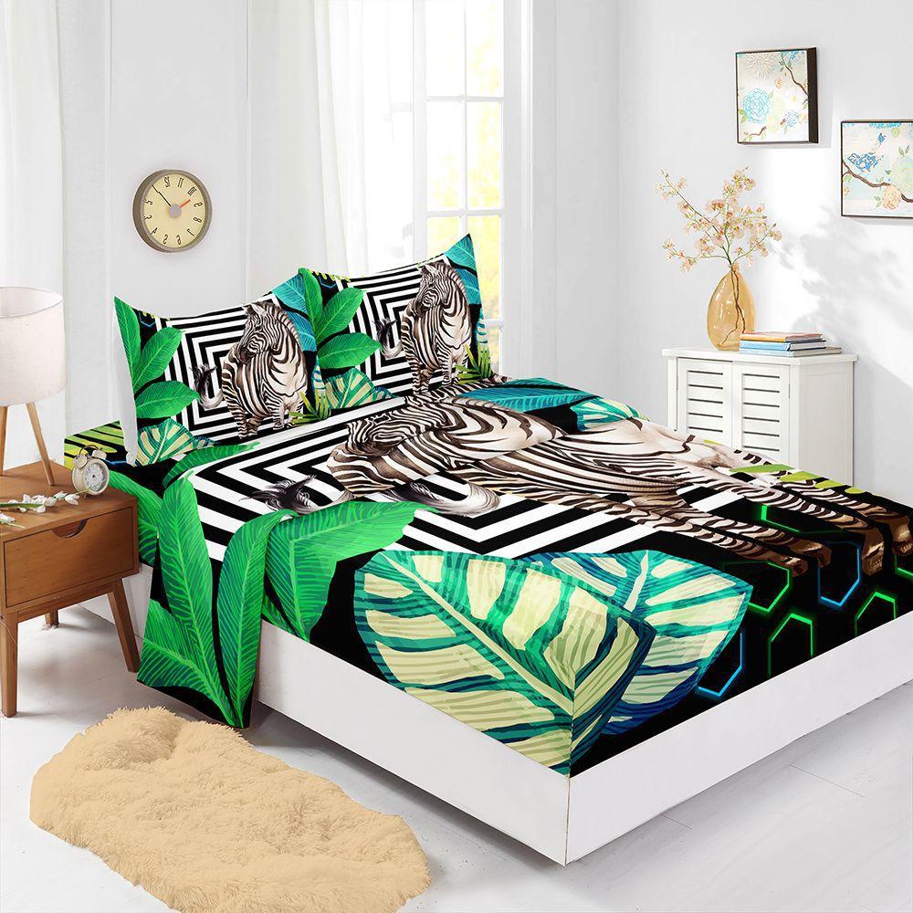 Four-Piece Mattress Sheet Animal Print Mattress Protective Cover Bedding Digital Printing