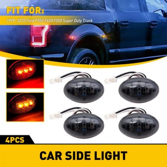 Smoked LED Side Fender Marker Dually Bed Light For 1999-2010 F350 Ford Amber/Red