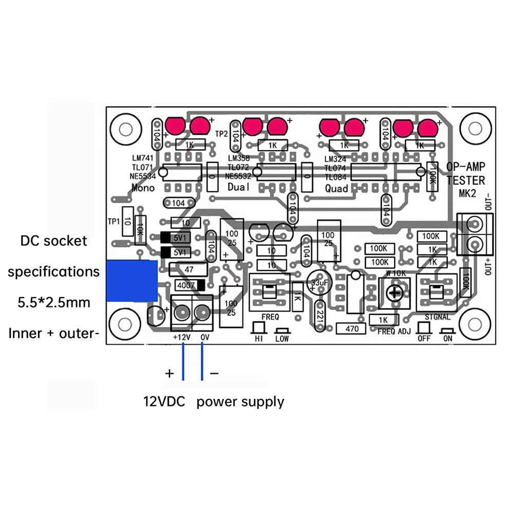 DC 12V T2 Operational Amplifier OP AMP Tester With LED Indicator Light For Mono Dual Quad High Speed Low Speed Differentiation