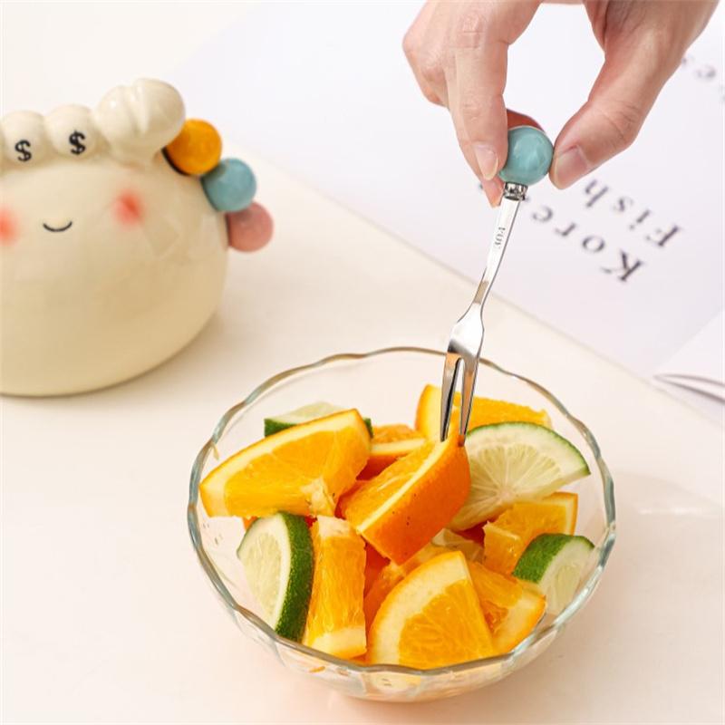Crab Fruit Fork Set With Ceramic Holder - Stainless Steel Dessert Forks & Cute Storage Jar Kit