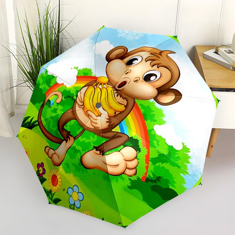 

1pc Monkey Bananas Rainbow Automatic Umbrella Portable Home Essential Umbrella, Iron Umbrella Structure Suitable for All Seasons yy251123113
