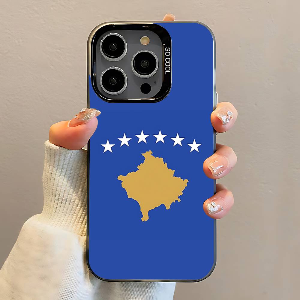Kosovo Flagge Karte Handyhülle Für iPhone 16,15,14,13,12,11,Pro,Max,Plus,Mini,SE Anti-Fall Schwarzer Mattes Hartes Bumper