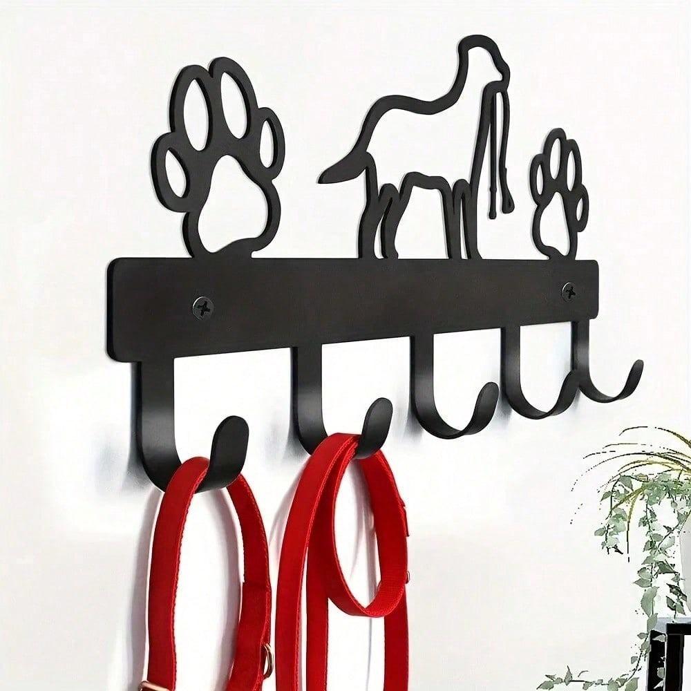 Metal Dog Claw Key Holder with 5 Hooks, Pet Silhouette Wall Mounted Rack for Entryway, Bedroom Hallway Organizer, Home Decor
