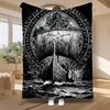 Viking Ship And Runes, Norse Mythology Enthusiasts, Blanket, Black And White Nordic Art, Home Decor And Travel, Soft Cozy Multi-Purpose Gift