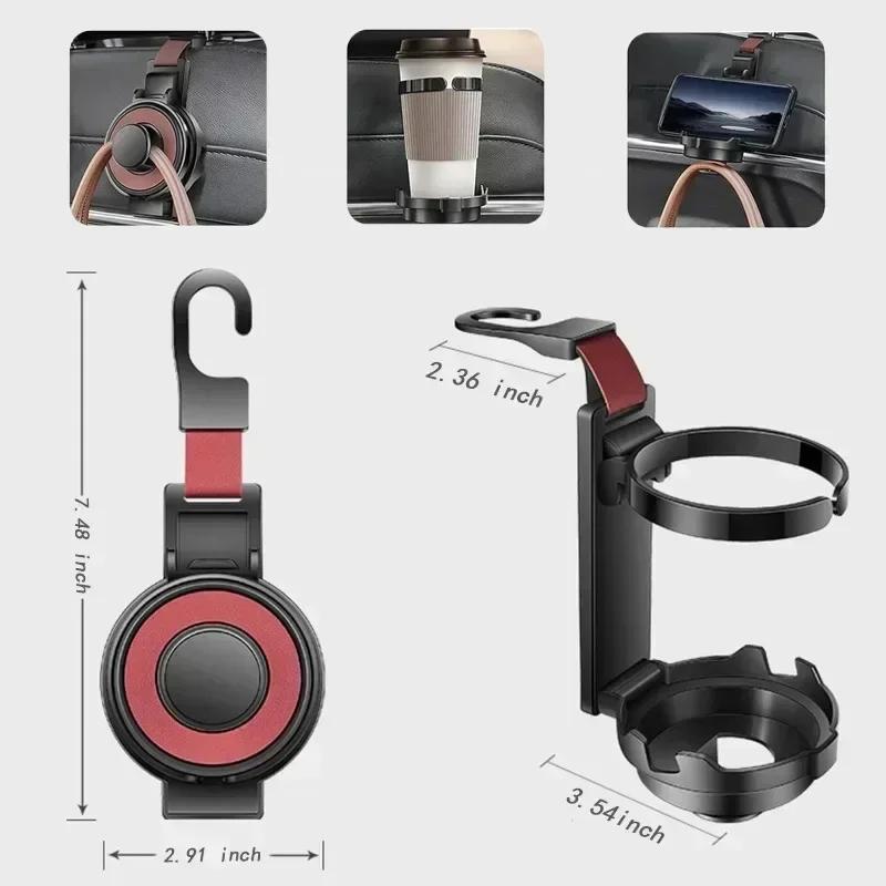Foldable Multifunctional Hook for Car Seat Back with Phone Holder and Car Purse Hook Drink Cup Holder Hang Bags Cups and Phone