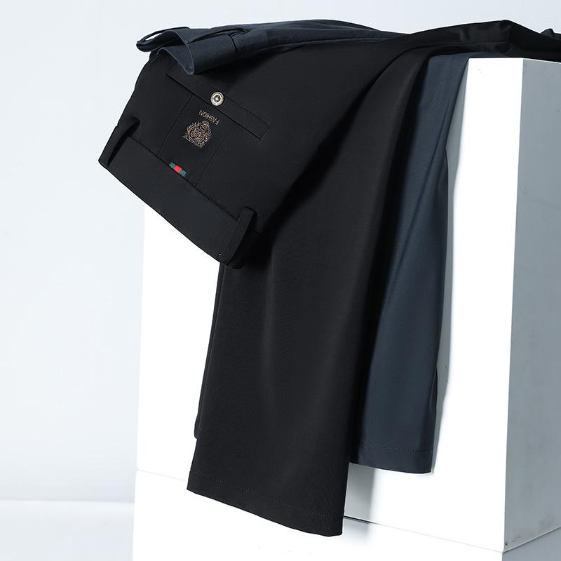 Men's Four-Way Stretch Casual Pants: Autumn/Winter Straight-Fit, High-Elastic Business Trousers