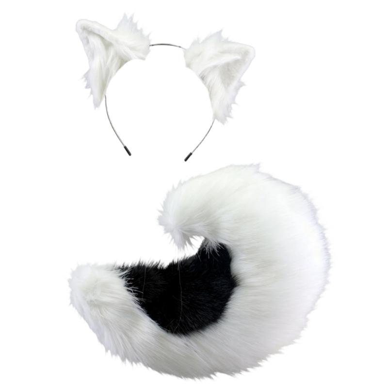 Realistic Foxes Tail And Ears Set For Women Cosplay Faux Furs Costume Headband and Tail Convention Role Play Accessories