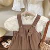 Charming Girls Two Piece Outfit 2024 New Summer Short Sleeve Dress Set For Kids