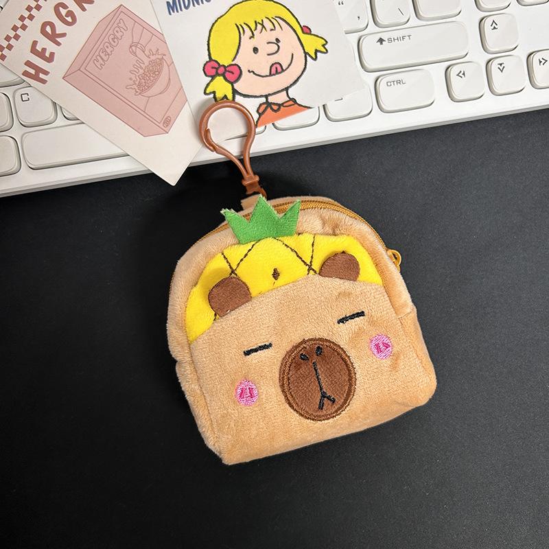Capybara Plush Coin Purse Cartoon Small Fruit Bag Lovely Cartoon Bags Pendant Cute Watermelon Keychain Headphone Storage Bag