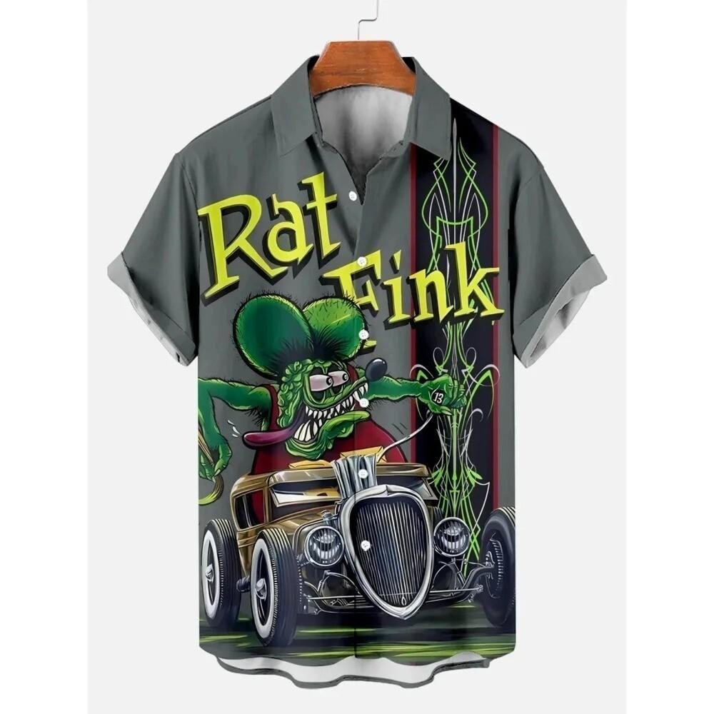 Custom Rat Fink Hawaiian Shirt - Octane Monster Art, Hot Rod Racing Look Unisex T-Shirt L