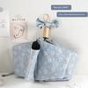 Blue Floral Automatic Sun and Rain Umbrella with Black Coating, Foldable Sun Protection Umbrella