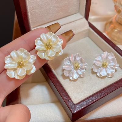 Pendientes de Flor de Lujo Exquisitos Pendientes de Pétalos Moda Pendientes de Camelia Para Mujeres Niñas