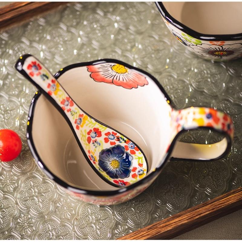 Suppenschalen mit Henkeln, Keramik Teller und Schüssel Sets mit Tasse, Löffel, Polnische Keramik Tasse für Frühstück, Snacks, Dessert, Spülmaschinen- und Mikrowellengeeignet