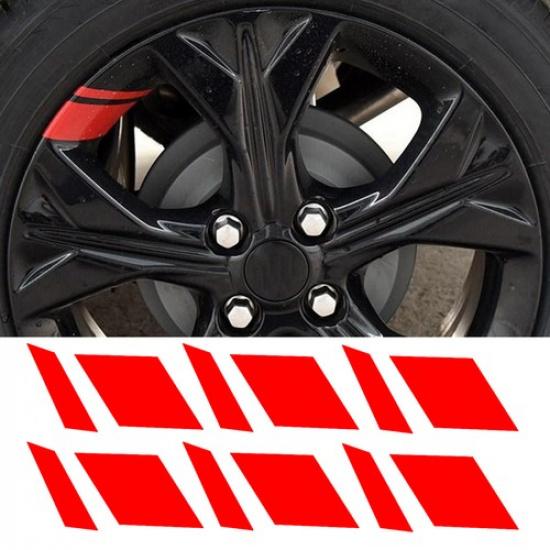 10Pcs Red Reflective Car Wheel Rim Vinyl Decal Strip Racing Stickers Accessories