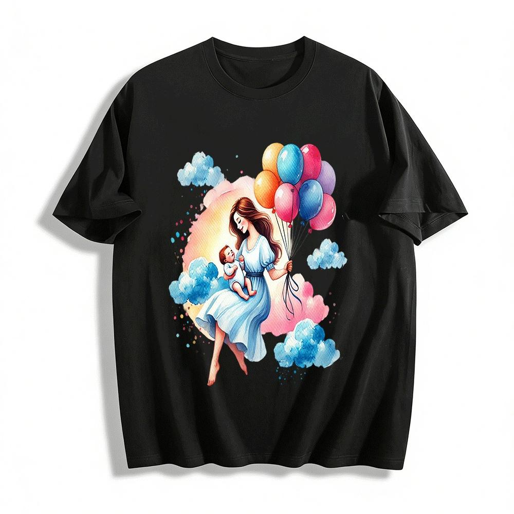 Mom And Baby Balloon Print Dress Casual Warm Parent-Child Outfit Pure cotton T-shirt XXS