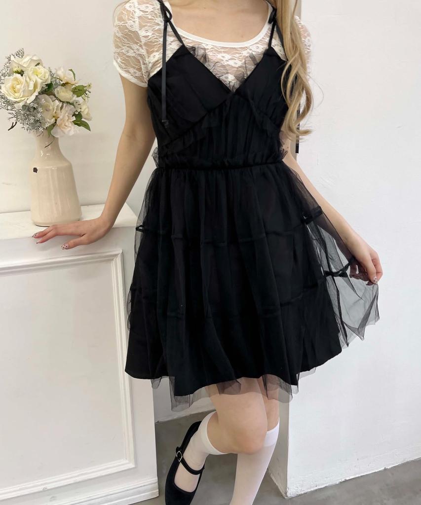 WEGO PHILLY Voluminous Tulle Cami Girly Size Black Dress, Casual, Spring/Summer/Autumn, Women's, F,