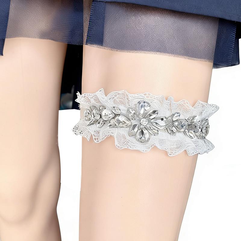 European Lace Garter with Inlaid Crystal Rhinestones for Brides
