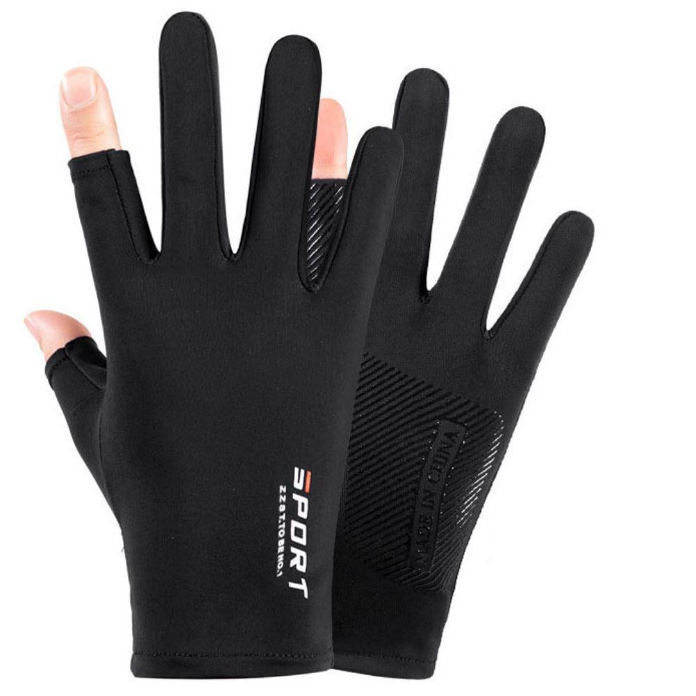 Sunscreen Gloves Men and Women Driving Sweat Fishing Touch Screen Ice Silk Gloves Non-slip Dew Two-finger Riding Half-finger Gloves