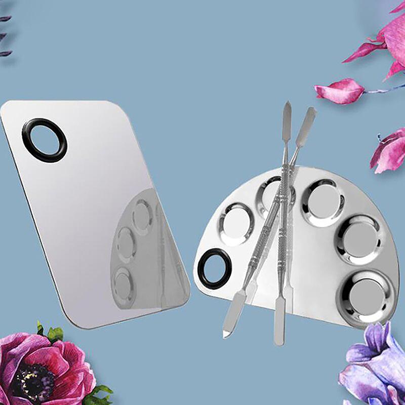 Stainless Steel Makeup Mixer Nail Art Polish Mixing Plate Foundation Eyeshadow Mixer Palette With Spatula Rod Beauty Tools