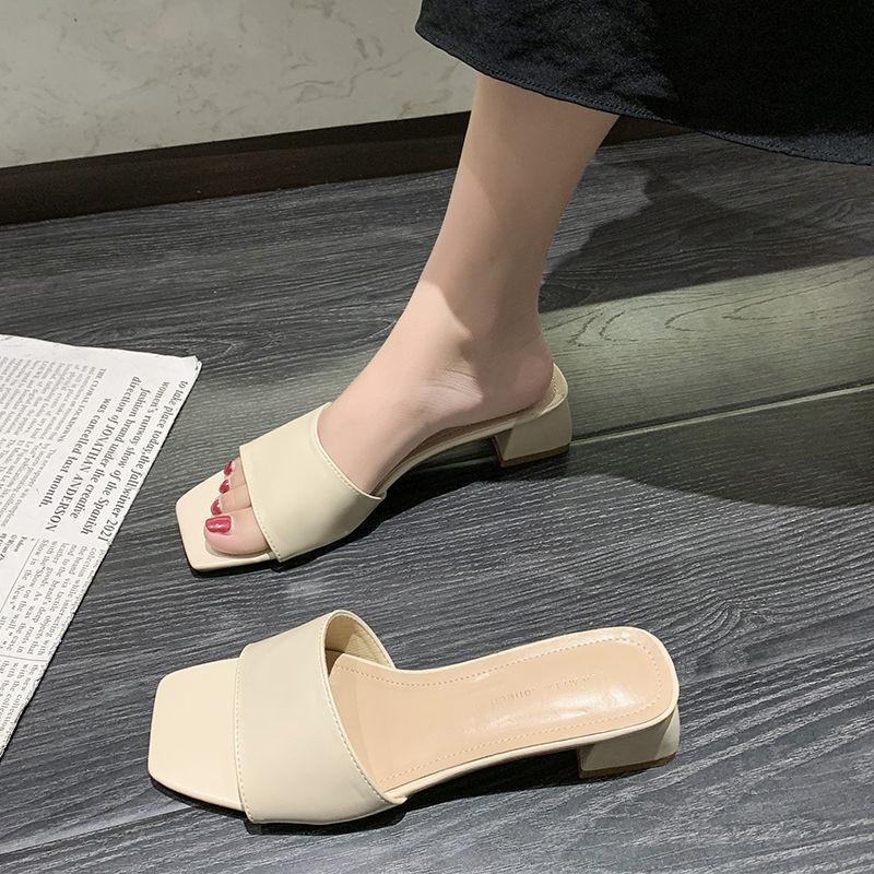 Neue Sommer Internet-Berühmtheit Dicke Ferse Coole Pantoletten Offene Zehen Tragen Mittelhoher Absatz Schleife Schuhhalter Mode Trendige Pantoletten Damenschuhe