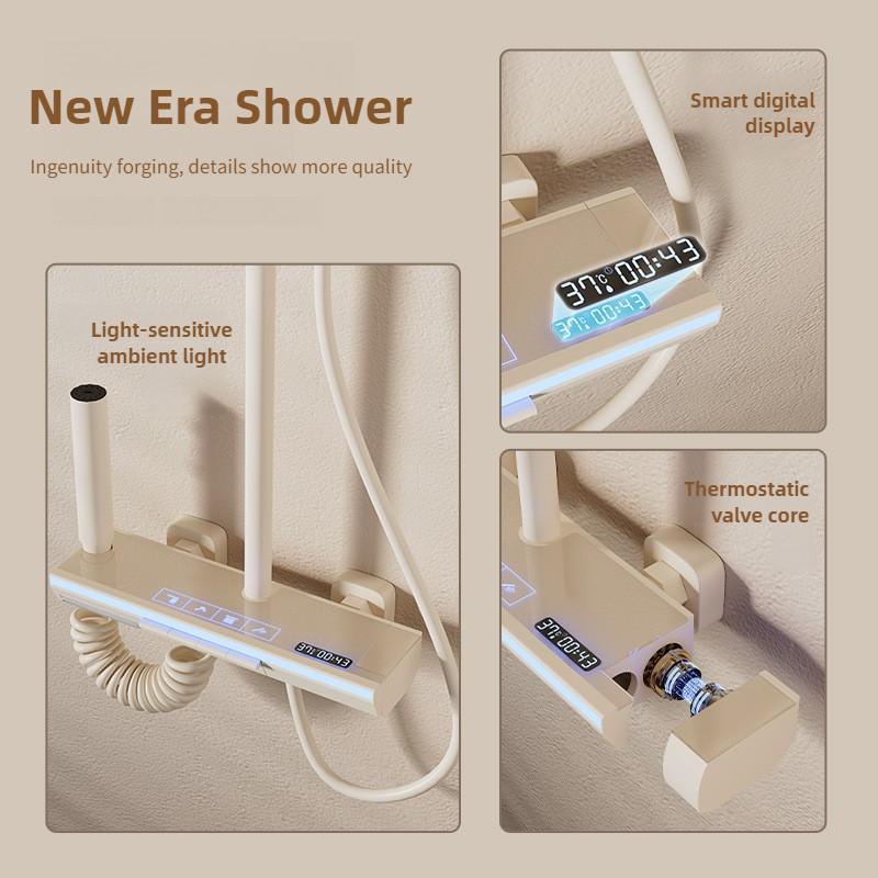 Bathroom Full Copper Constant Temperature Pressurized Rain Shower Household Digital Display Shower Head Set