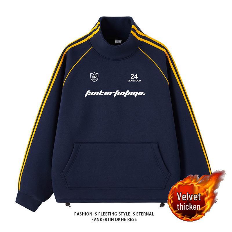 NASA Men's Trendy Long Sleeve Spring/Autumn Hoodie - Plus Size Heavyweight T-Shirt with Velvet, Solid Color, Loose Slit Design.