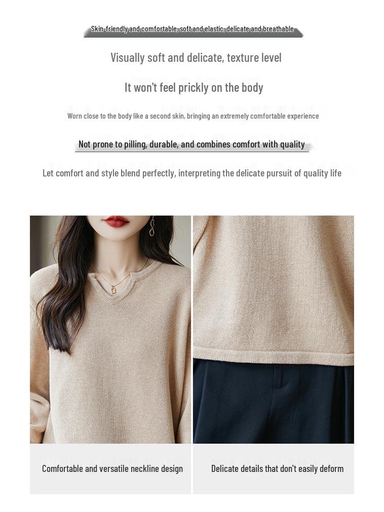 Höst/Vinter 2025 V-ringad Lösstickad Tröja i Ren Bomull för Kvinnor